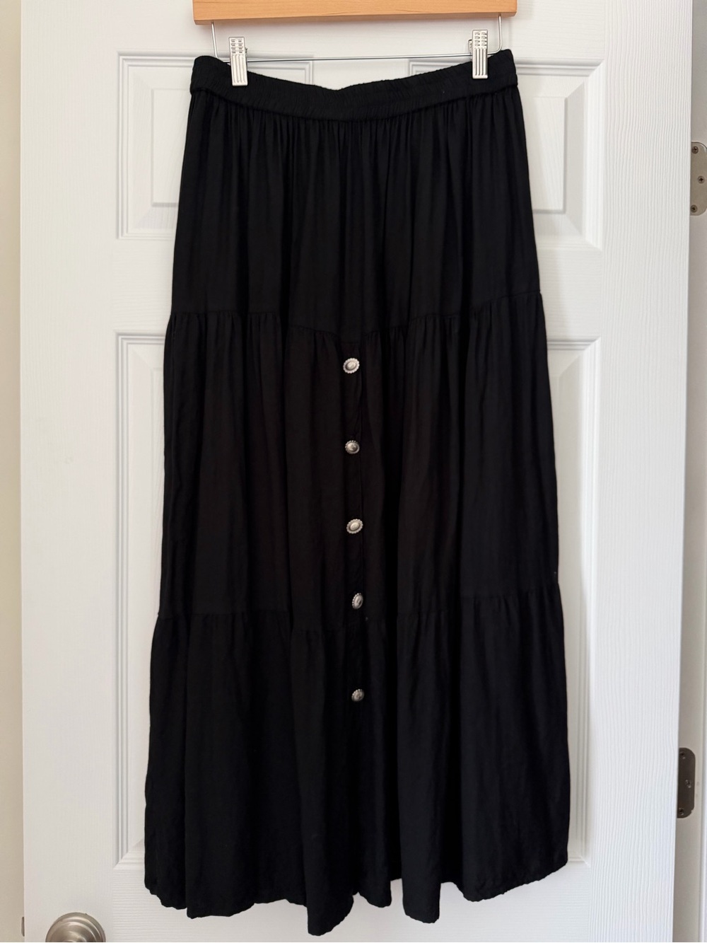 Vintage Crazy Cowgirl Large black Skirt Elastic Waist With Side silver Conchos